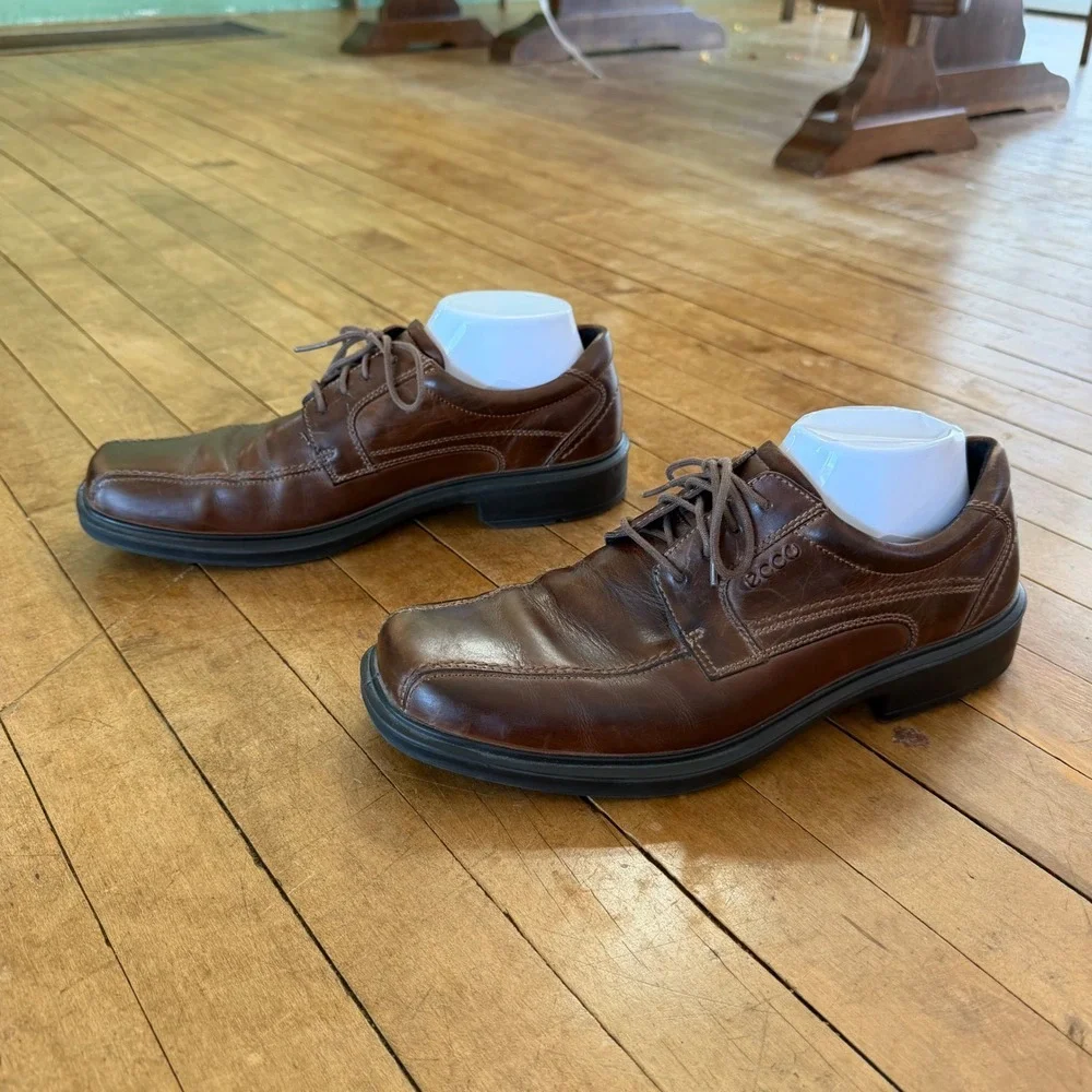 ECCO Men's Sz 44‎ (10-10.5) Helsinki Bike Toe Oxford Lace Up Derby Shoe Brown